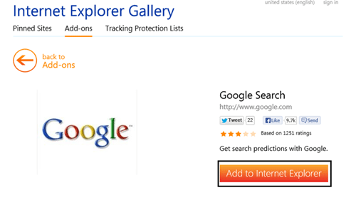 Internte Explorer Search Add-Ons